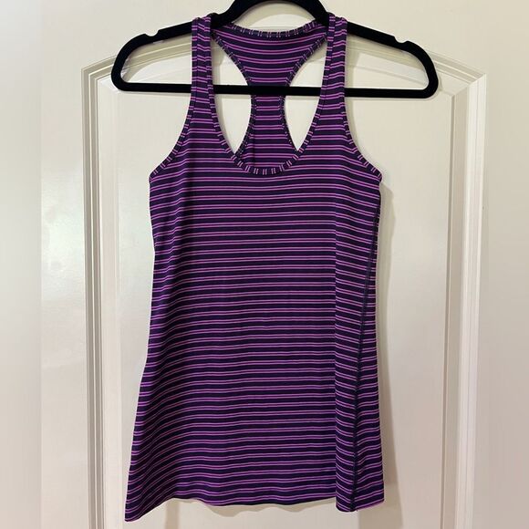 LULULEMON Cool Racerback Double Trouble Stripe Ultra Violet Black Grape Size 4 - Picture 6 of 8
